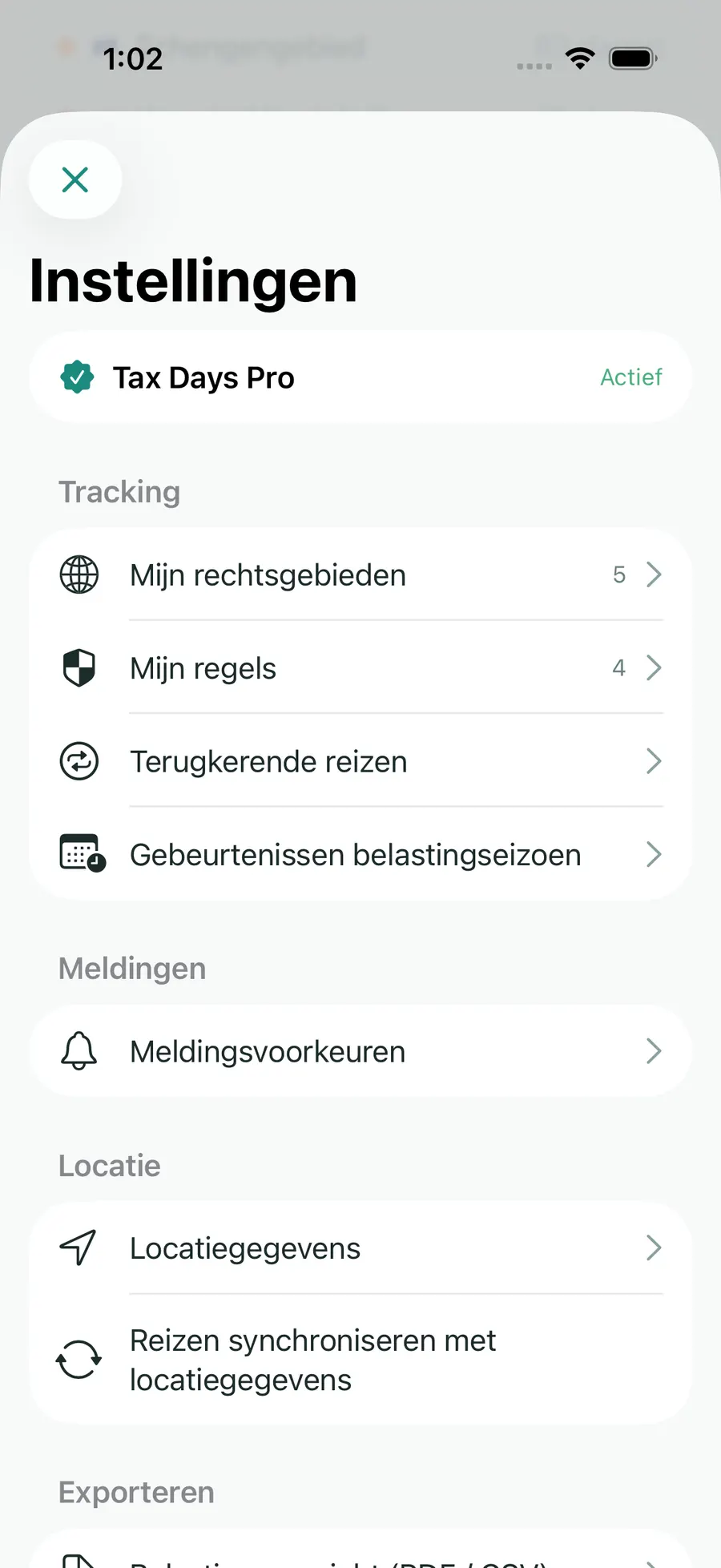 Tax Days settings showing supported jurisdictions and rules