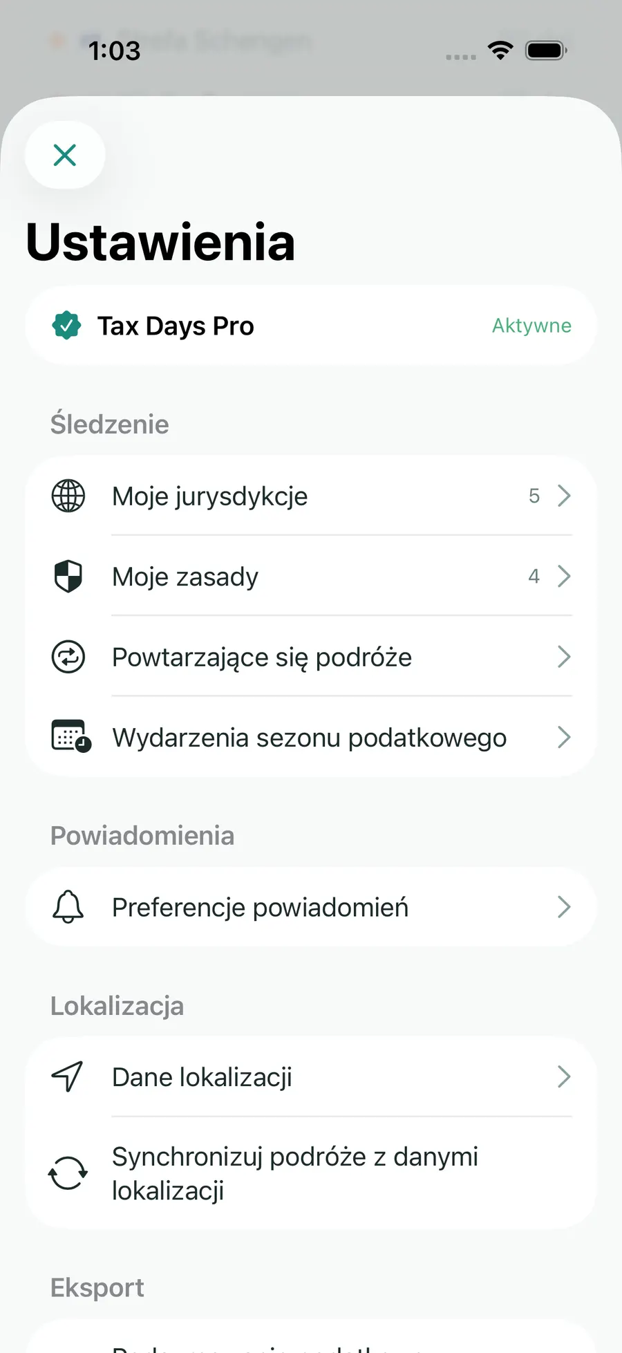 Tax Days settings showing supported jurisdictions and rules