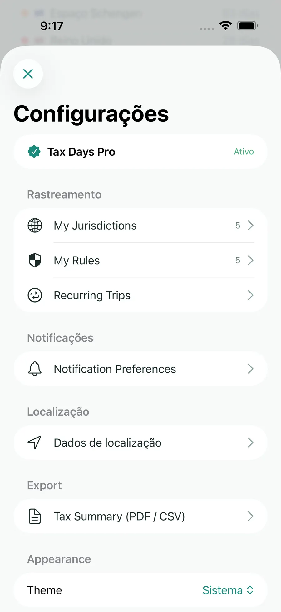 Tax Days settings screen showing supported jurisdictions and rules