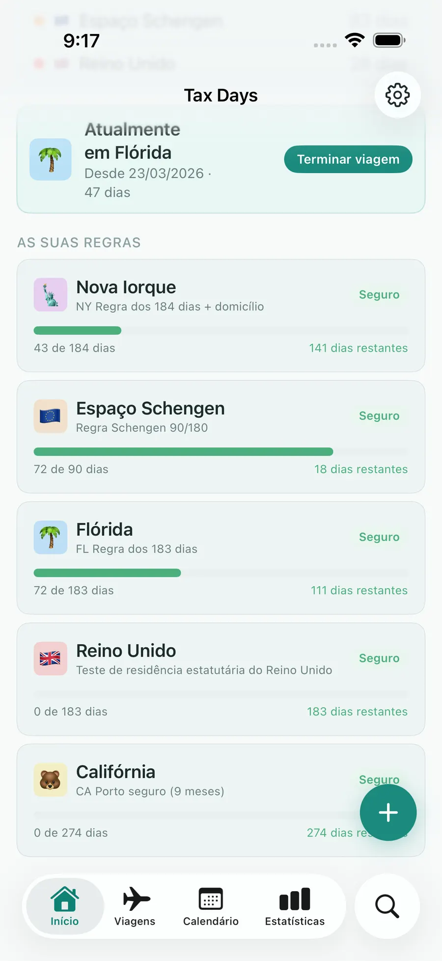 Tax Days dashboard with rule progress bars