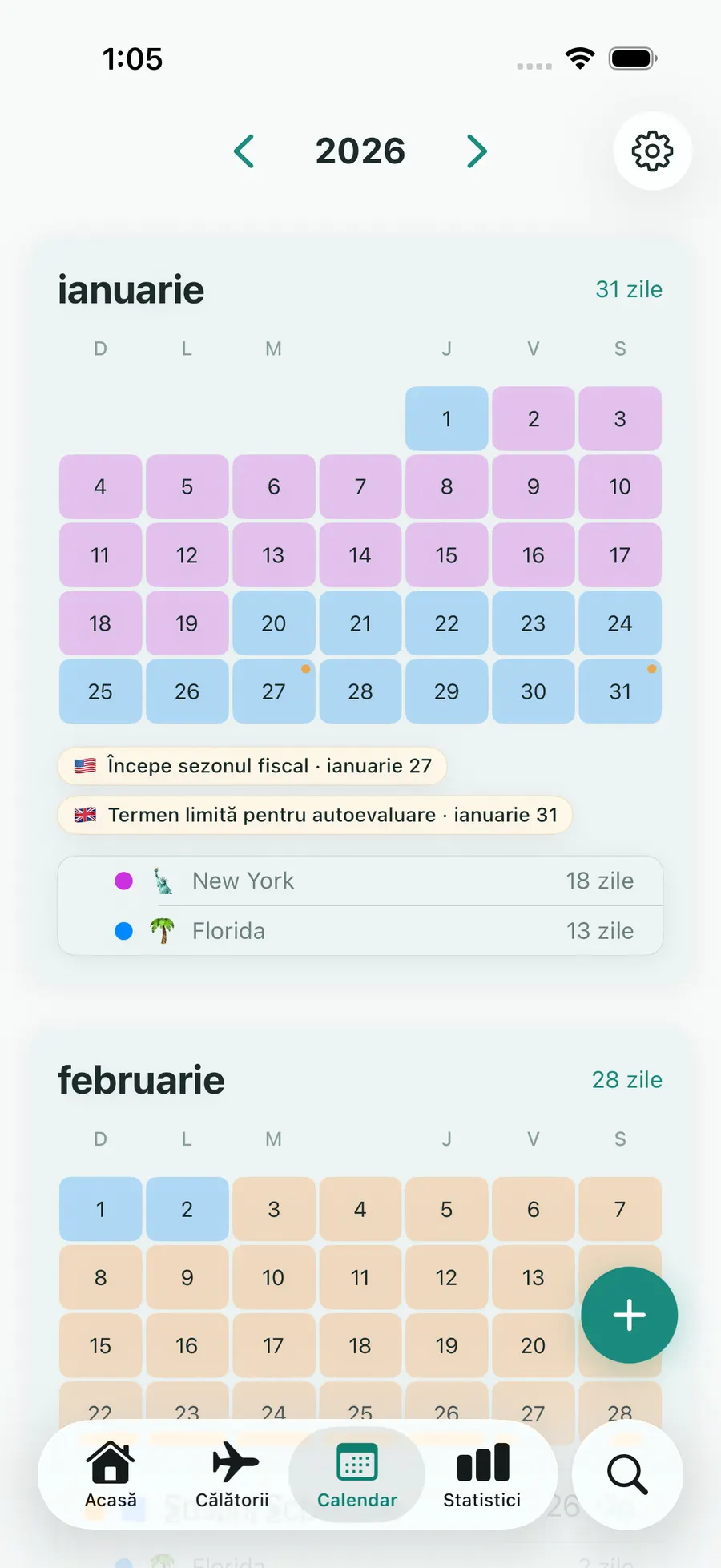 Tax Days yearly calendar with trips highlighted