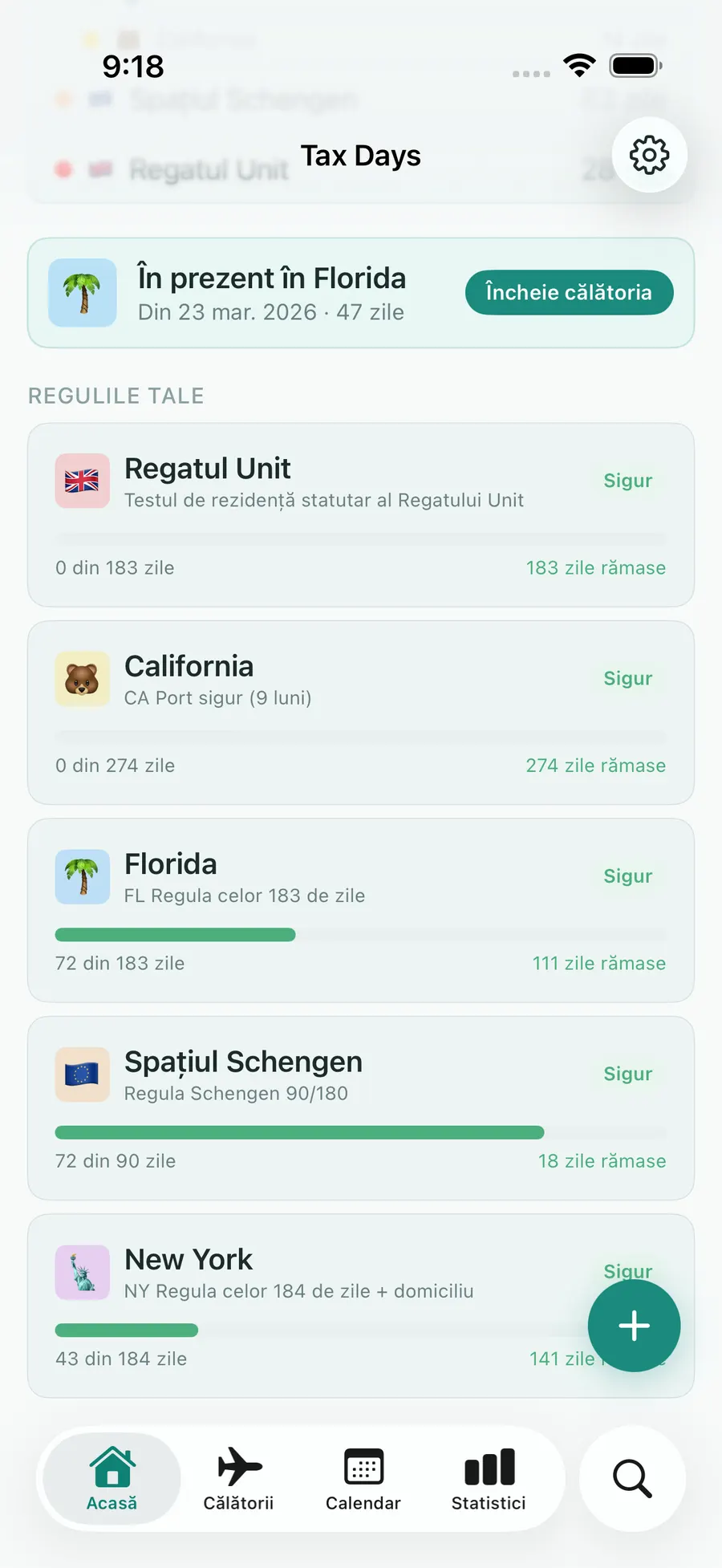 Tax Days Schengen 90/180 progress view