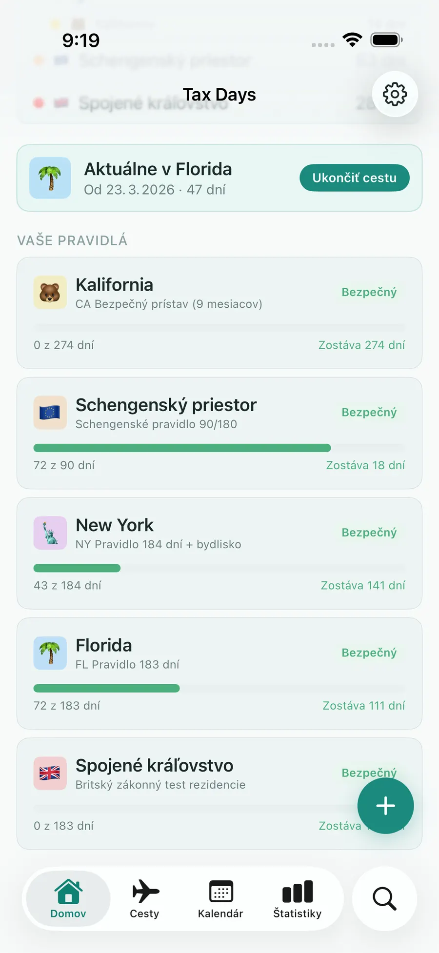 Tax Days dashboard with rule progress bars