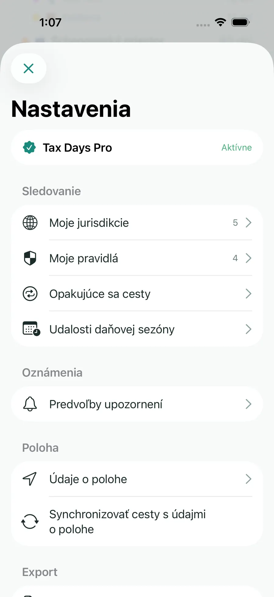Tax Days settings showing supported jurisdictions and rules