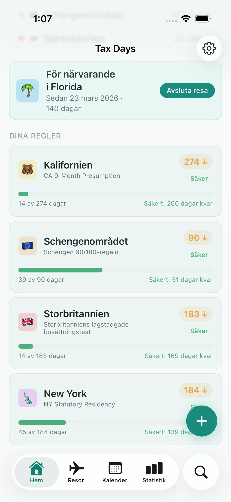 Tax Days dashboard with rule progress bars for multiple jurisdictions