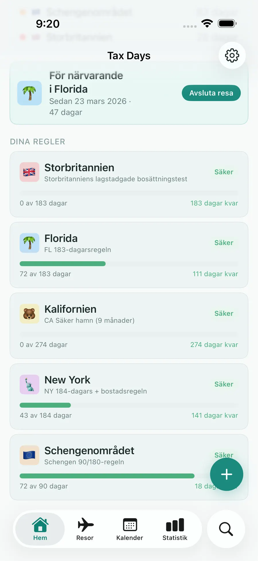 Tax Days dashboard with rule progress bars