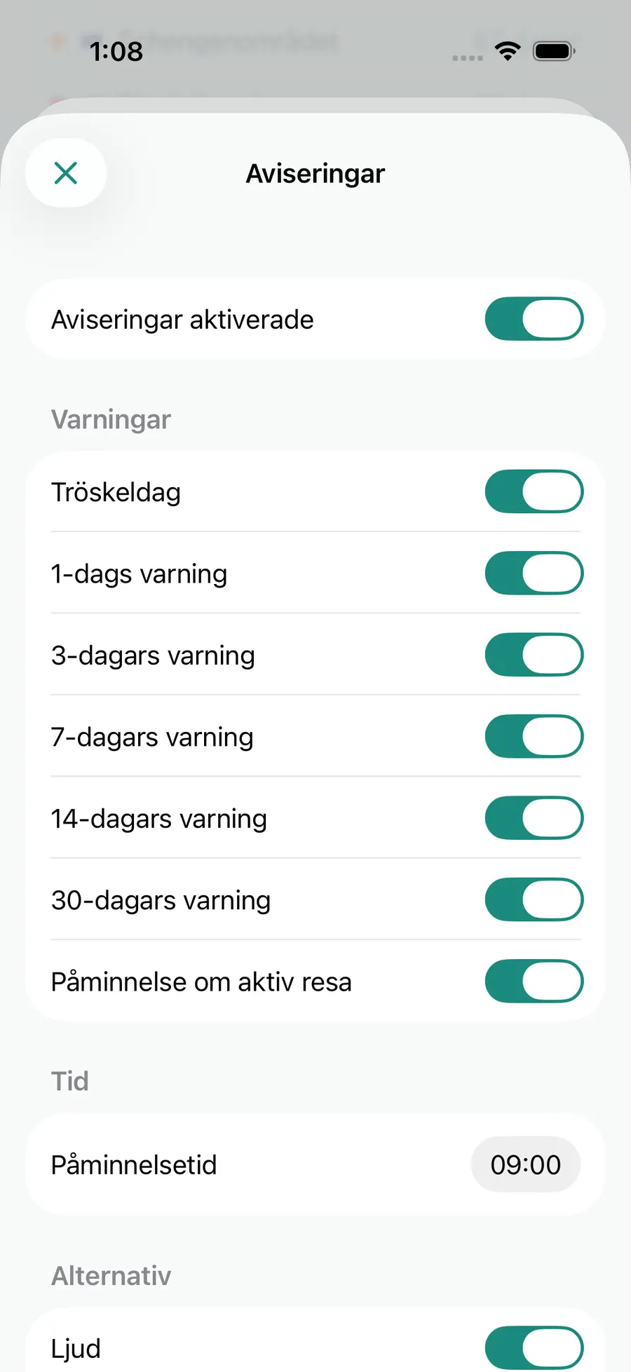 Tax Days notification settings screen