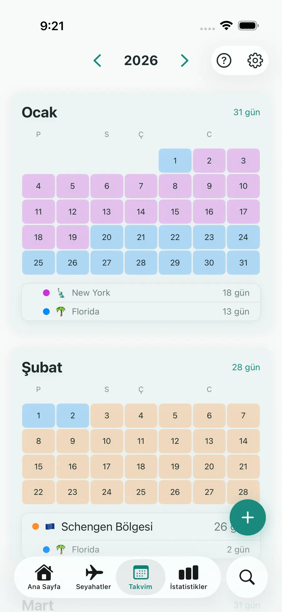 Tax Days calendar view showing tracked days across the year