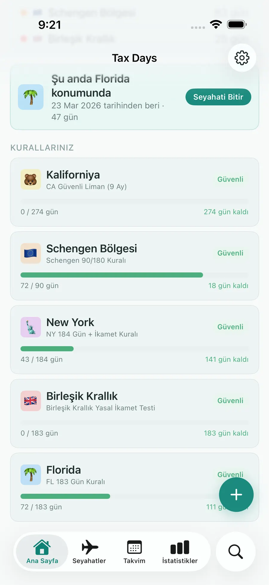 Tax Days Schengen 90/180 progress view