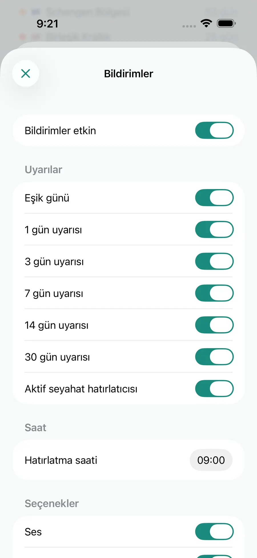 Tax Days notification settings screen