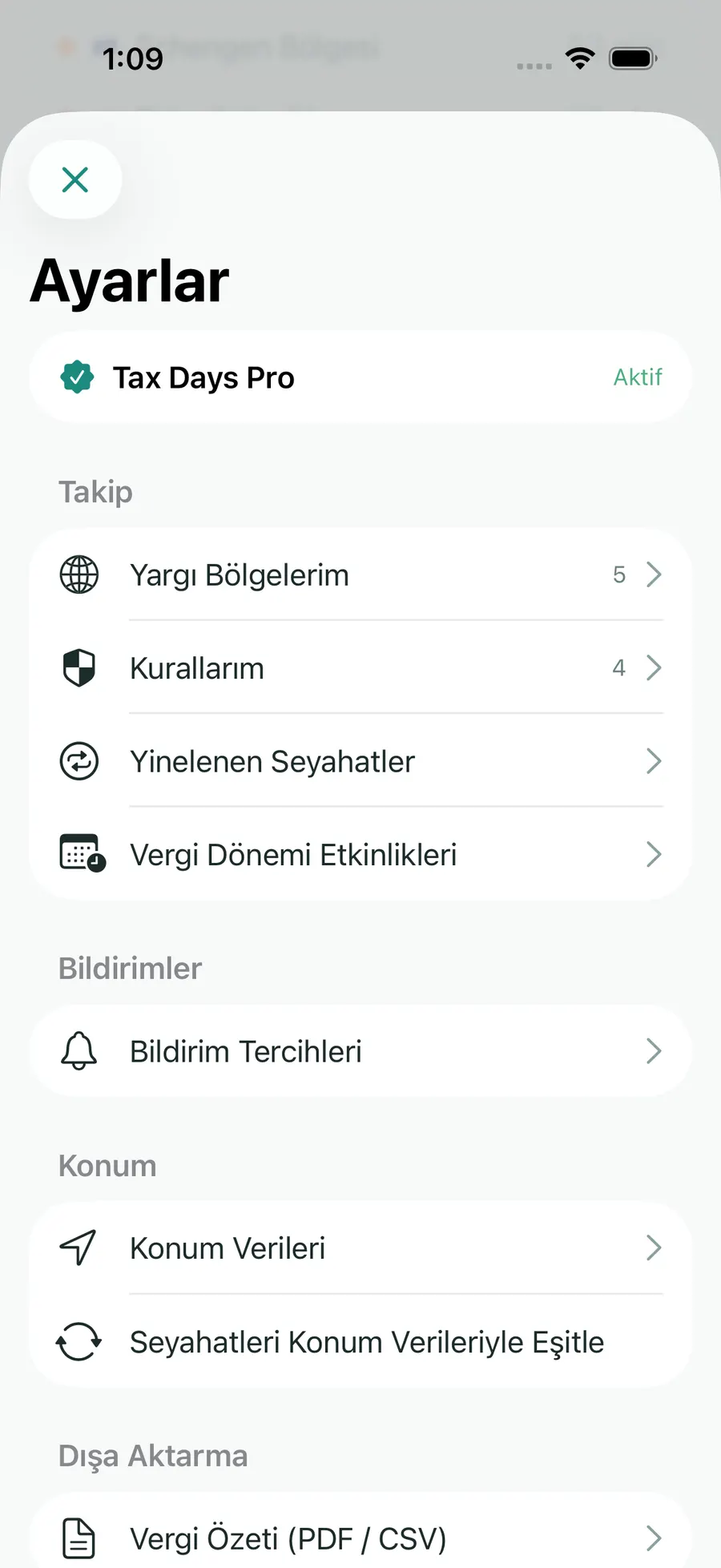 Tax Days settings showing supported jurisdictions and rules