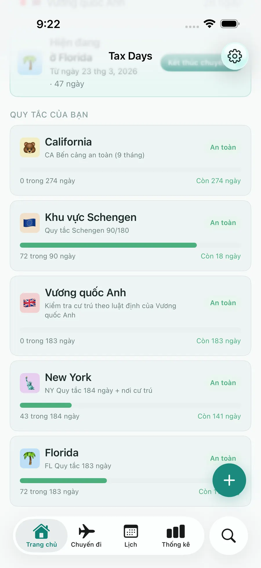 Tax Days dashboard with rule progress bars