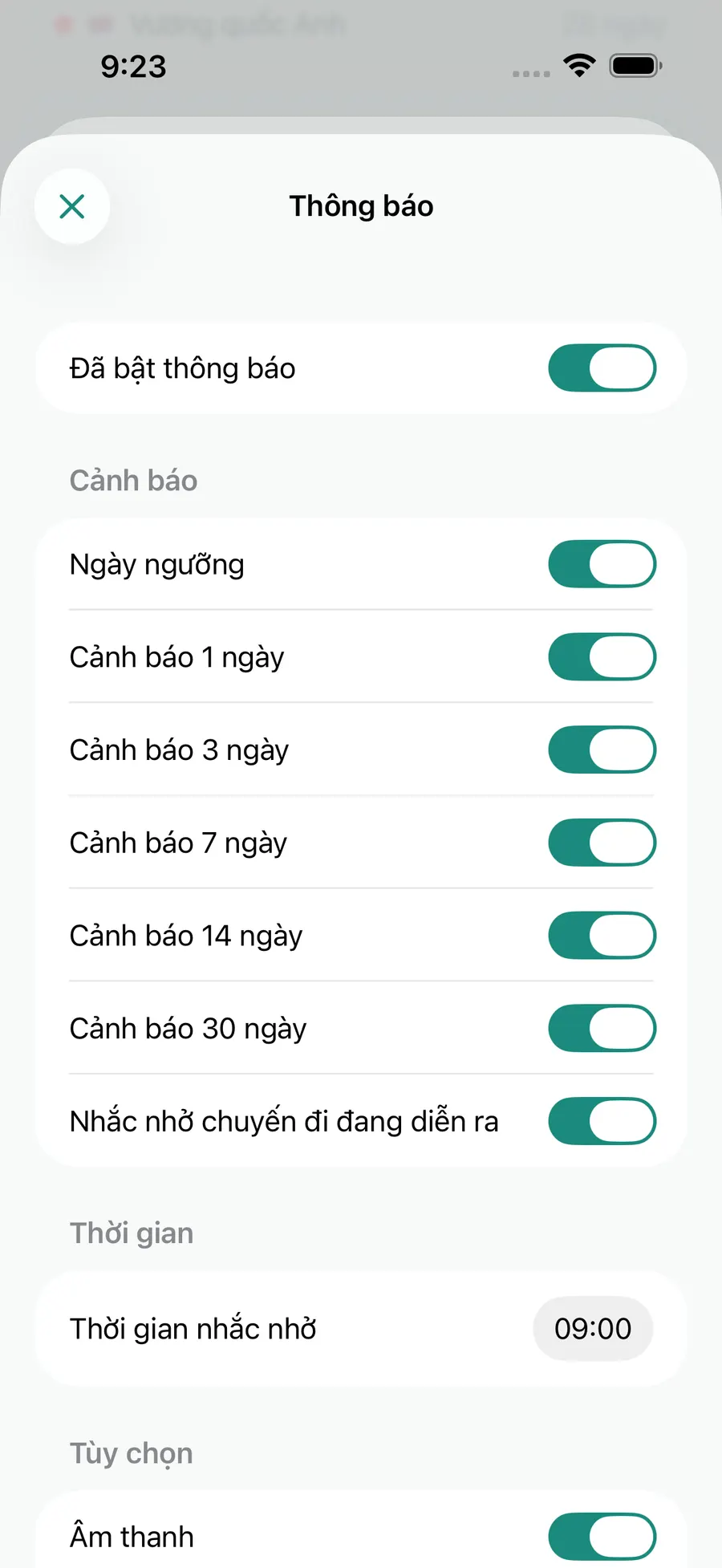 Tax Days notification settings screen