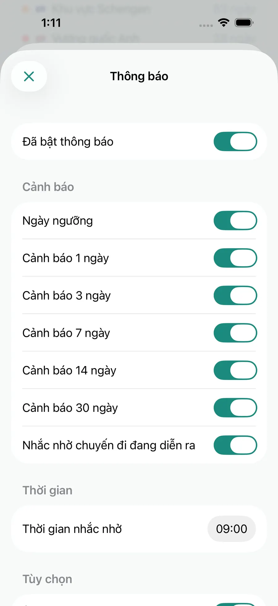 Tax Days notification settings screen